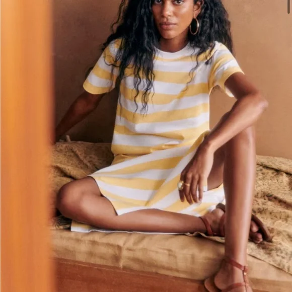 Sezane Yellow and White Striped Midi Dress - Picture 4 of 8